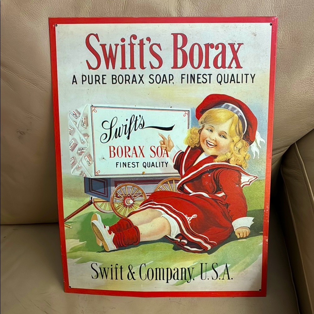 Original Swift's Borax Vintage Metal Wall  Hangingg